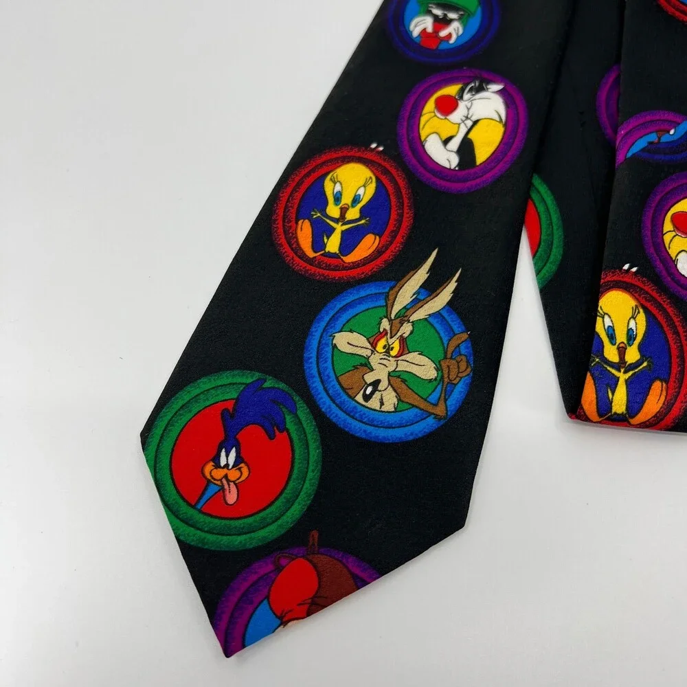 Vintage Looney Tunes Mania‎ Necktie Mens Black Shirt Tie Cartoon Taz Tweety Wile
